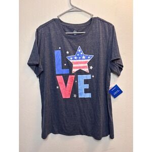Celebrate! Patriotic Women Navy Blue LOVE Star Graphic T-Shirt NWT Size XL